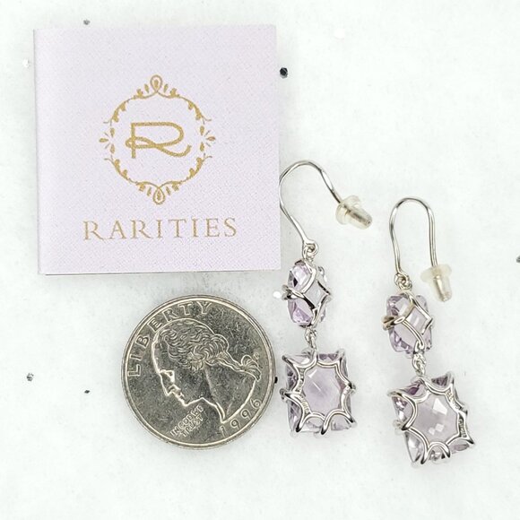 Rarities Rhinestone Earrings Dangle Light Purple Sterling Silver Wedding Prom - Picture 6 of 8